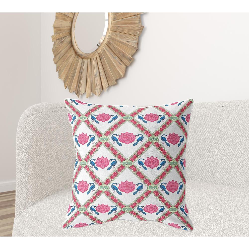 28" X 28" Pink And White Blown Seam Geometric Indoor Outdoor Throw Pillow. Picture 2