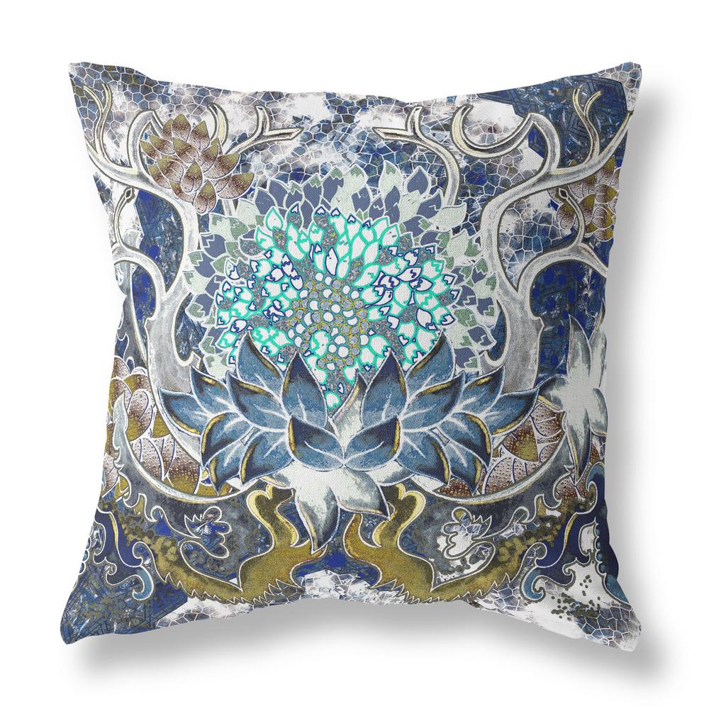 26" X 26" Blue And Green Blown Seam Geometric Indoor Outdoor Throw Pillow. Picture 1