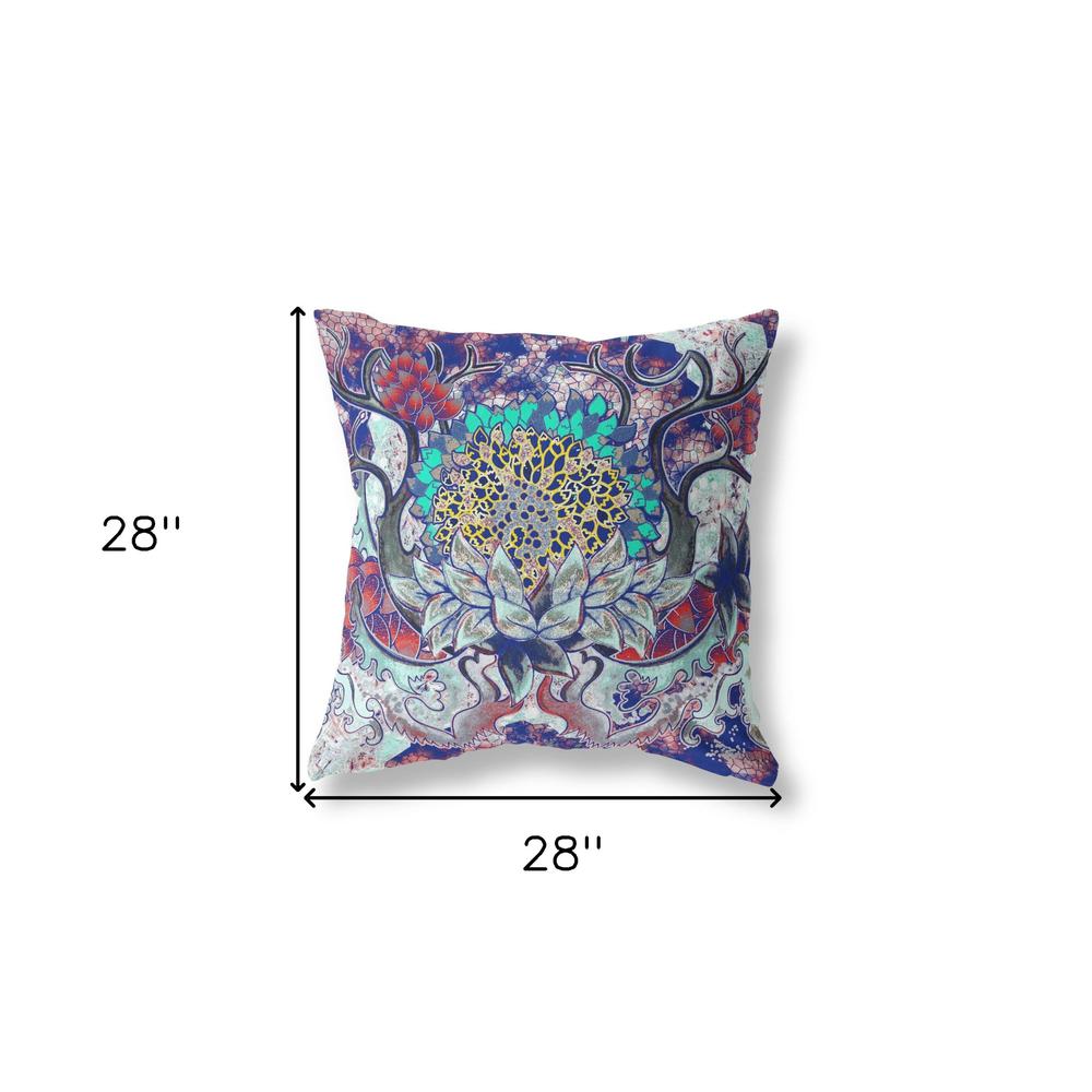28" X 28" Electric Blue, Aqua Blown Seam Geometric Indoor Outdoor Throw Pillow. Picture 5