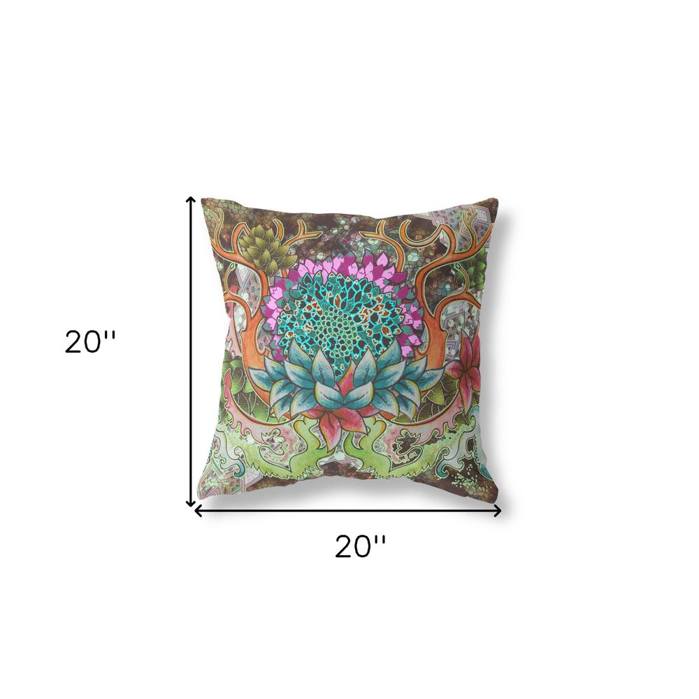 20"x20" Green Pink Blue Blown Seam Broadcloth Geometric Throw Pillow. Picture 5