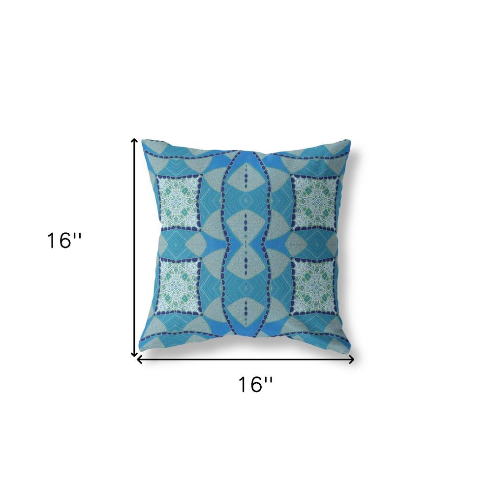 16" X 16" Aqua Blue Blown Seam Geometric Indoor Outdoor Throw Pillow. Picture 5