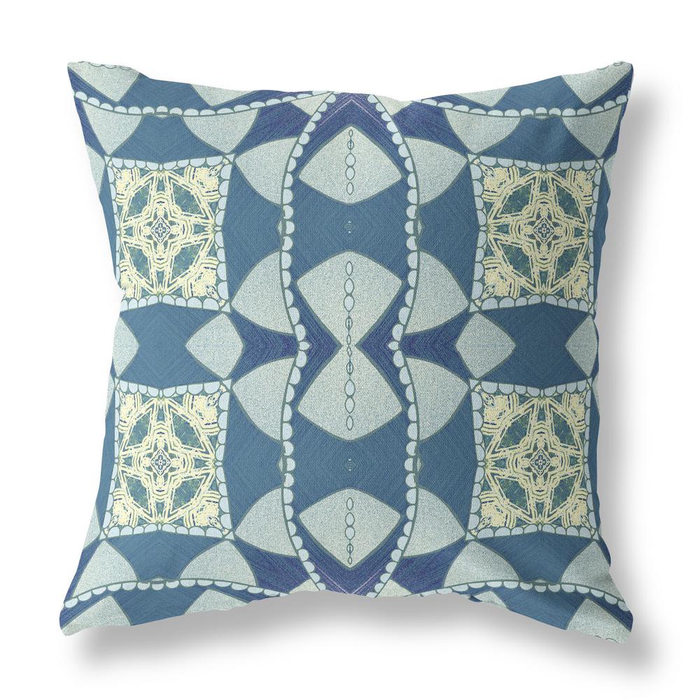 18" X 18" Blue And Cream Blown Seam Geometric Indoor Outdoor Throw Pillow. Picture 1