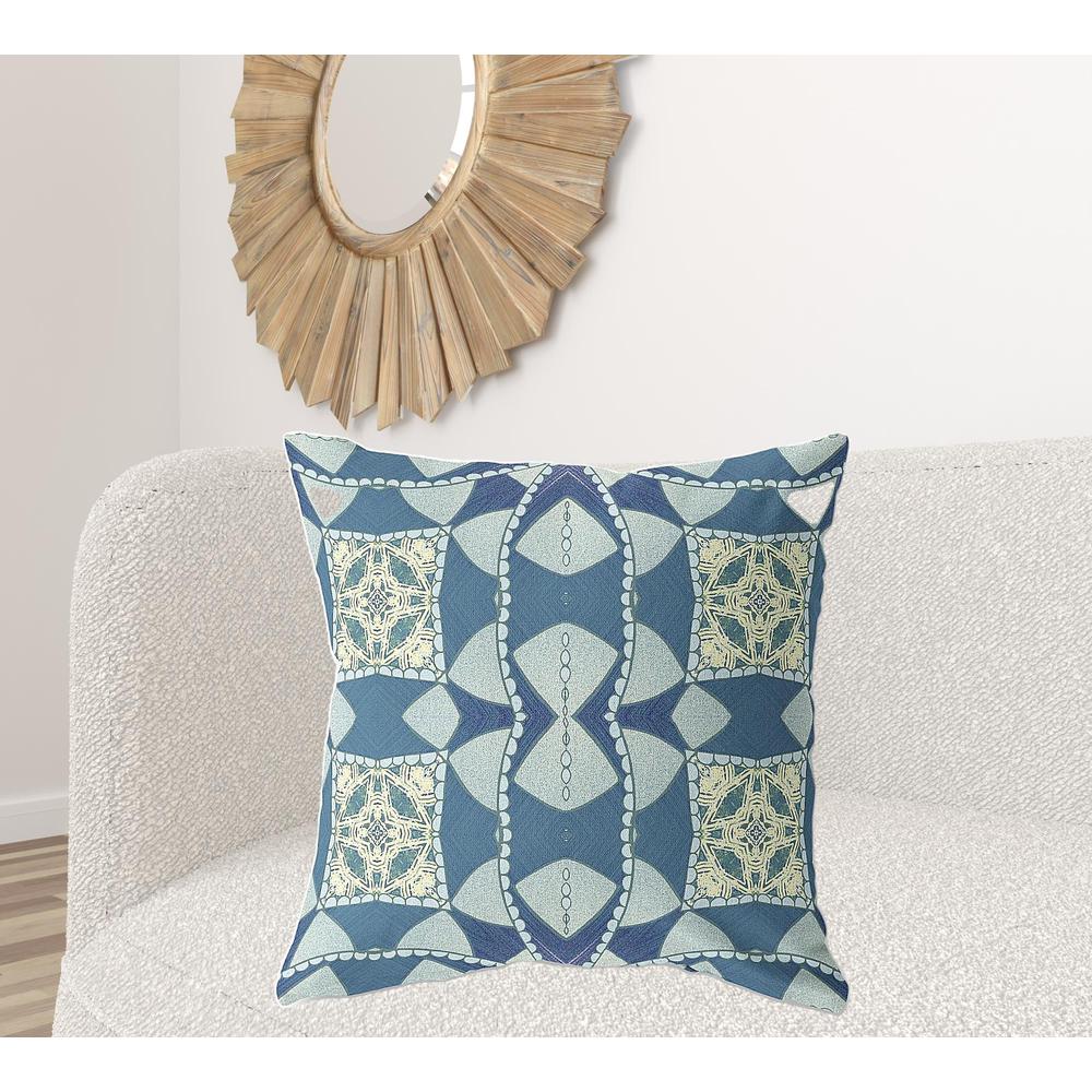 28" X 28" Blue And Cream Blown Seam Geometric Indoor Outdoor Throw Pillow. Picture 2