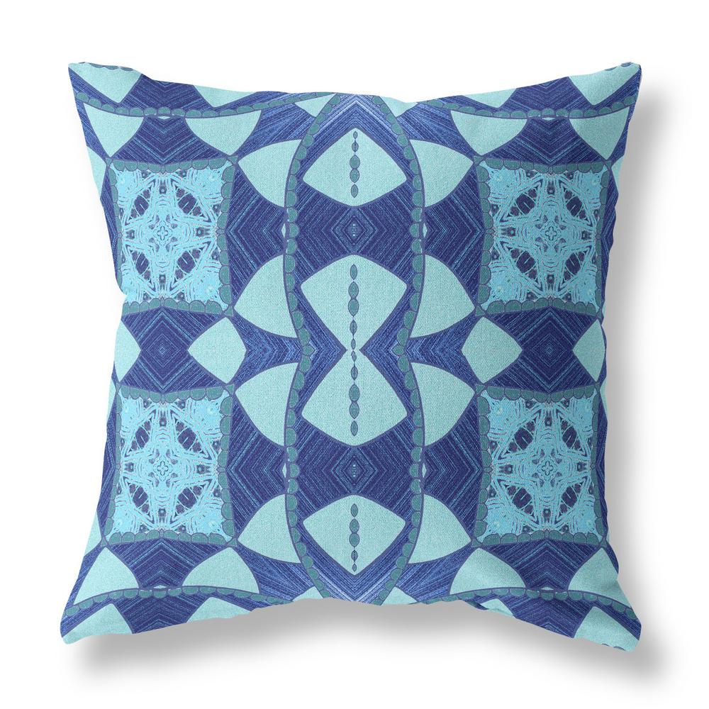 16" X 16" Blue Blown Seam Geometric Indoor Outdoor Throw Pillow. Picture 1