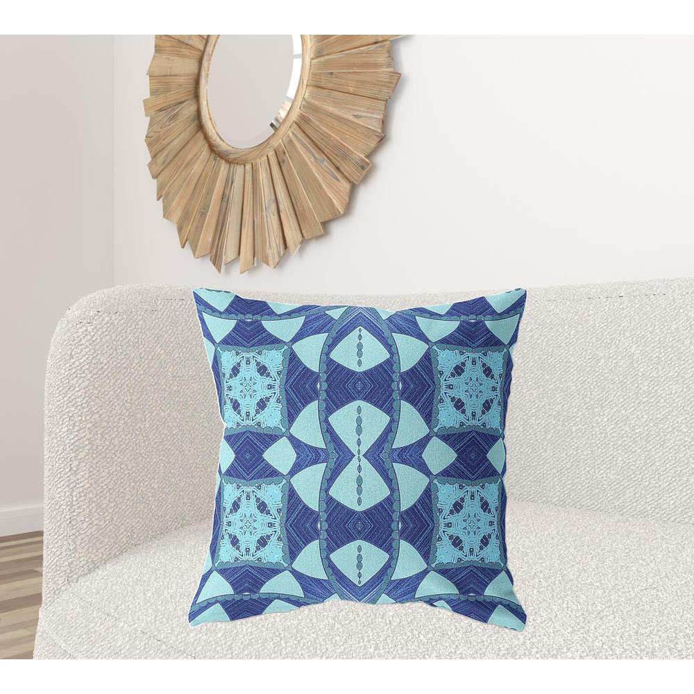 26" X 26" Blue Blown Seam Geometric Indoor Outdoor Throw Pillow. Picture 2