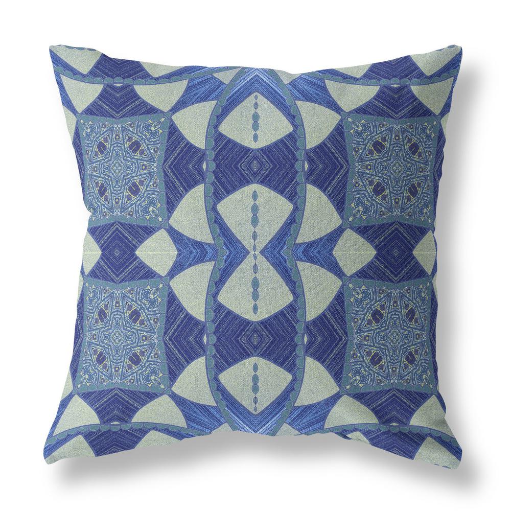 16" X 16" Dark Blue Blown Seam Geometric Indoor Outdoor Throw Pillow. Picture 1
