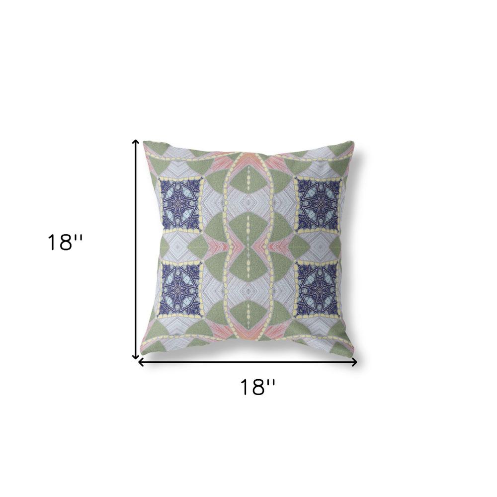 18" X 18" Green And Indigo Blown Seam Geometric Indoor Outdoor Throw Pillow. Picture 5