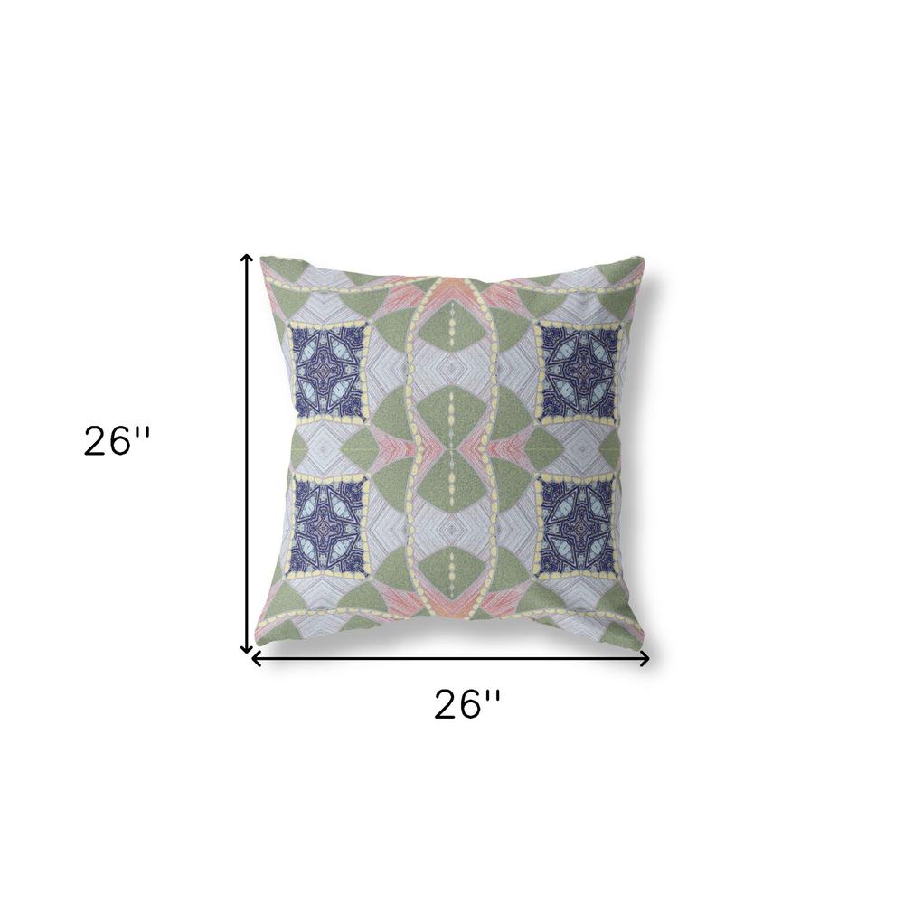 26" X 26" Green And Indigo Blown Seam Geometric Indoor Outdoor Throw Pillow. Picture 5