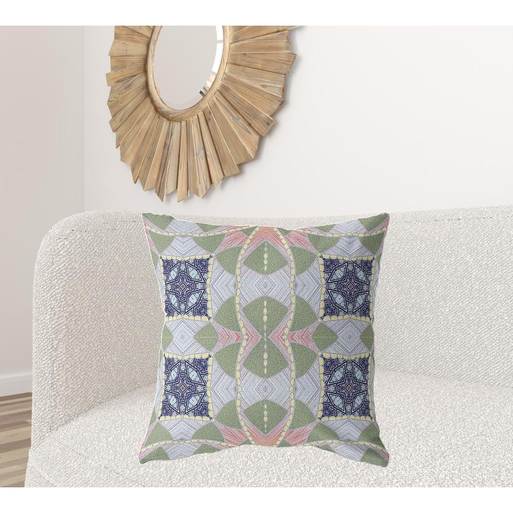 26" X 26" Green And Indigo Blown Seam Geometric Indoor Outdoor Throw Pillow. Picture 2