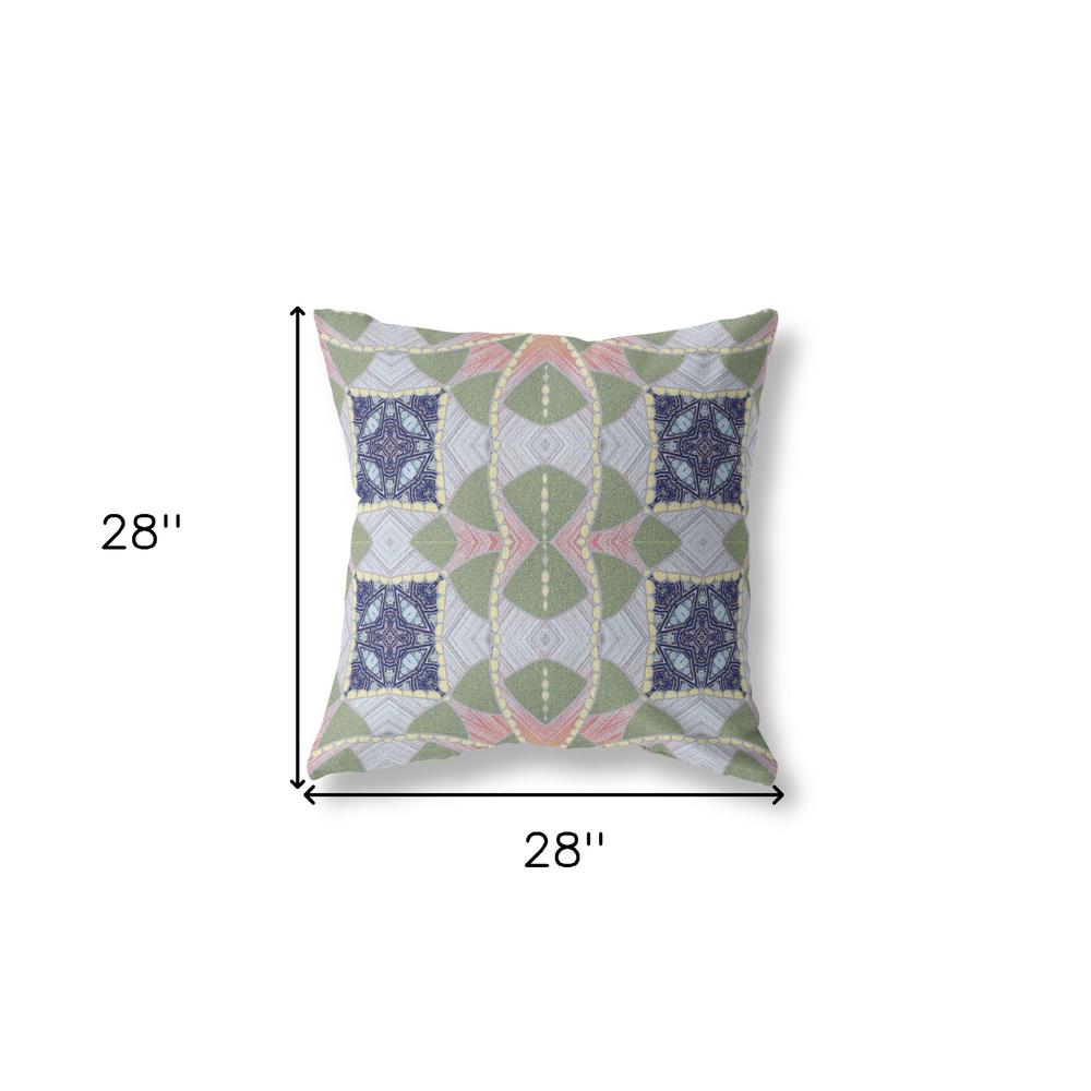 28" X 28" Green And Indigo Blown Seam Geometric Indoor Outdoor Throw Pillow. Picture 5