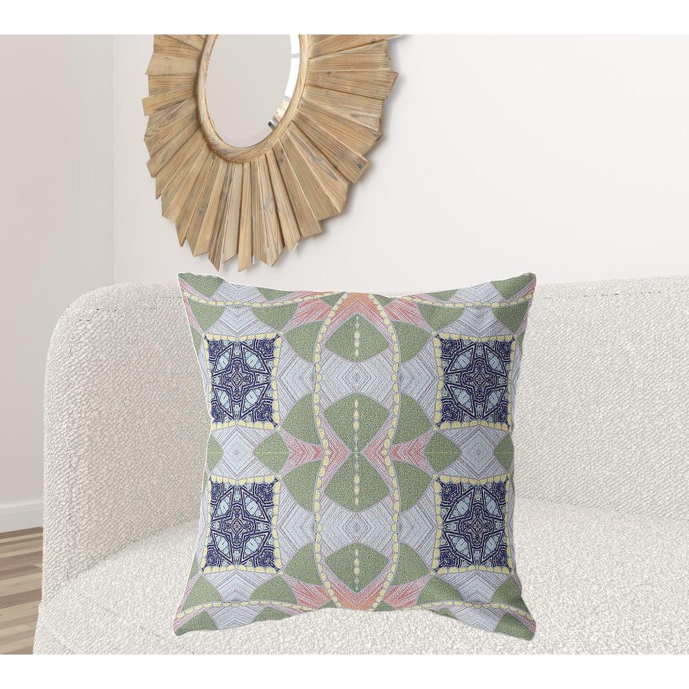 28" X 28" Green And Indigo Blown Seam Geometric Indoor Outdoor Throw Pillow. Picture 2
