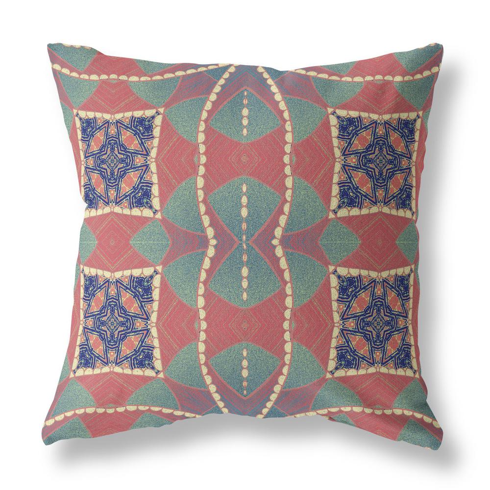 16" X 16" Red And Indigo Blown Seam Geometric Indoor Outdoor Throw Pillow. Picture 1