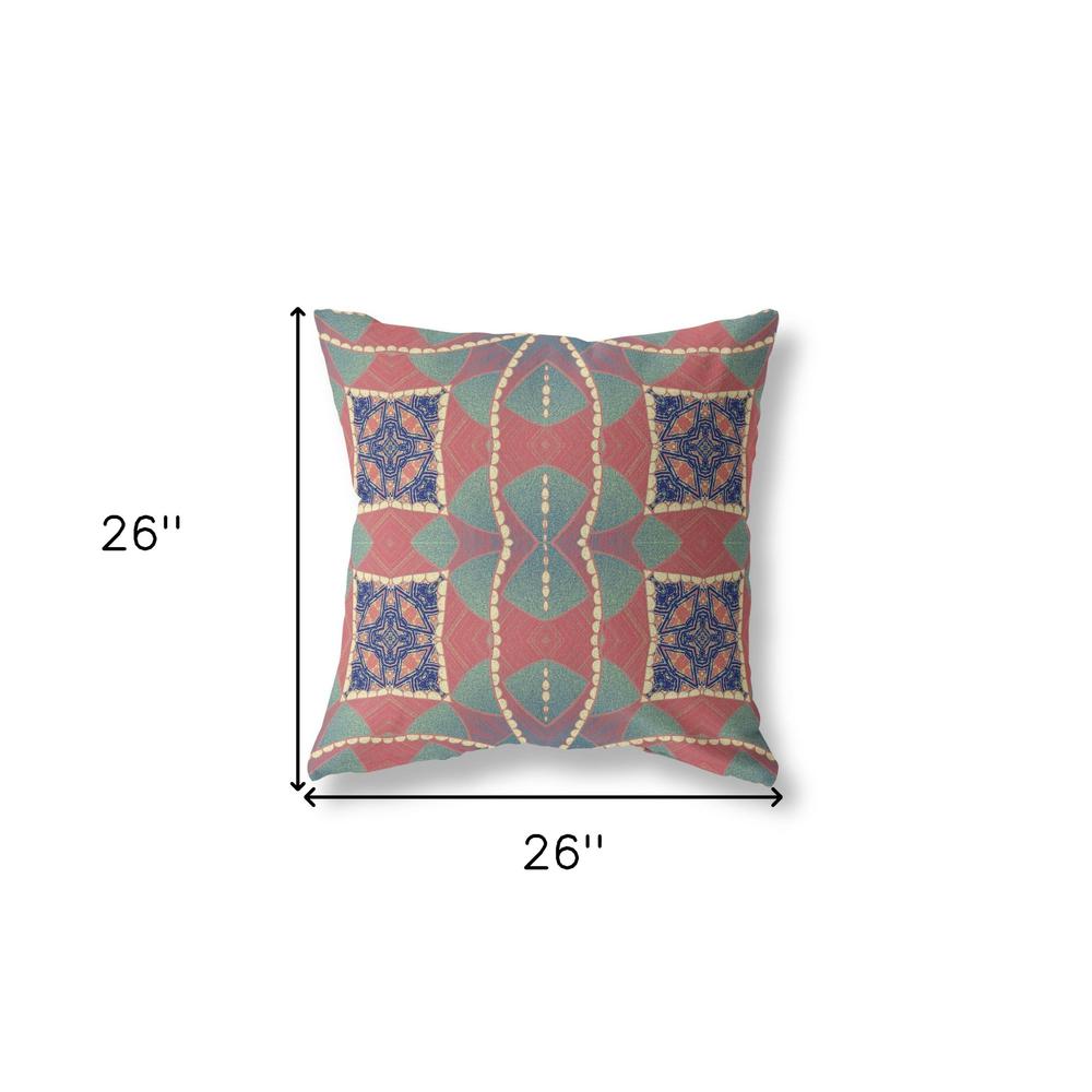 26" X 26" Red And Indigo Blown Seam Geometric Indoor Outdoor Throw Pillow. Picture 5