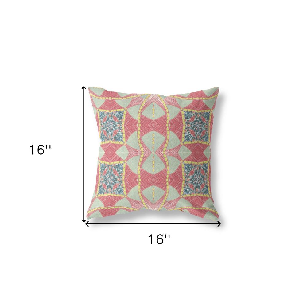 16" X 16" Red And Aqua Blown Seam Geometric Indoor Outdoor Throw Pillow. Picture 5