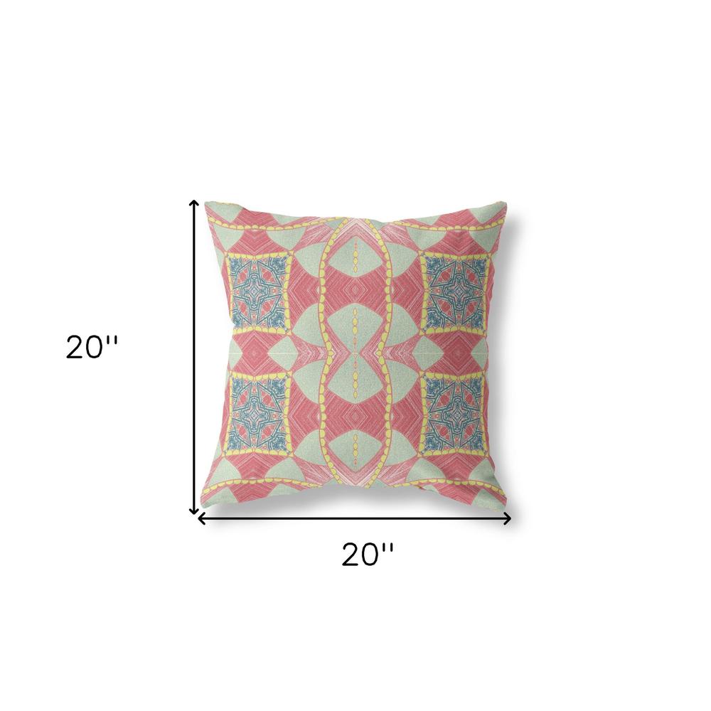 20" X 20" Red And Aqua Blown Seam Geometric Indoor Outdoor Throw Pillow. Picture 5