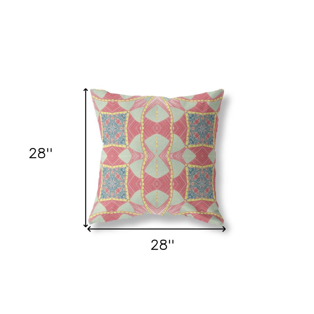 28" X 28" Red And Aqua Blown Seam Geometric Indoor Outdoor Throw Pillow. Picture 5