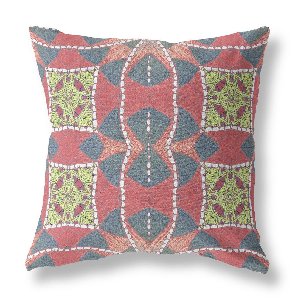 18" X 18" Red And Gray Blown Seam Geometric Indoor Outdoor Throw Pillow. Picture 1