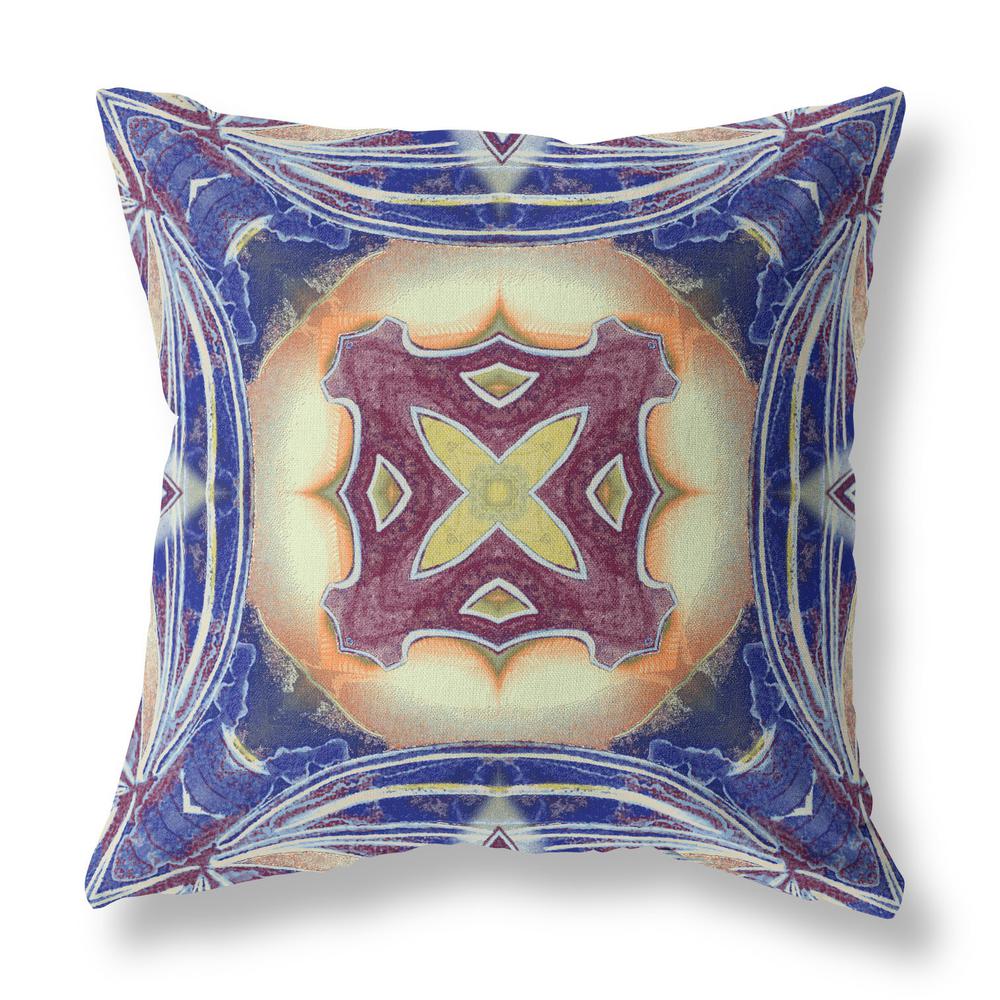 16" X 16" Blue And Cream Blown Seam Geometric Indoor Outdoor Throw Pillow. Picture 1