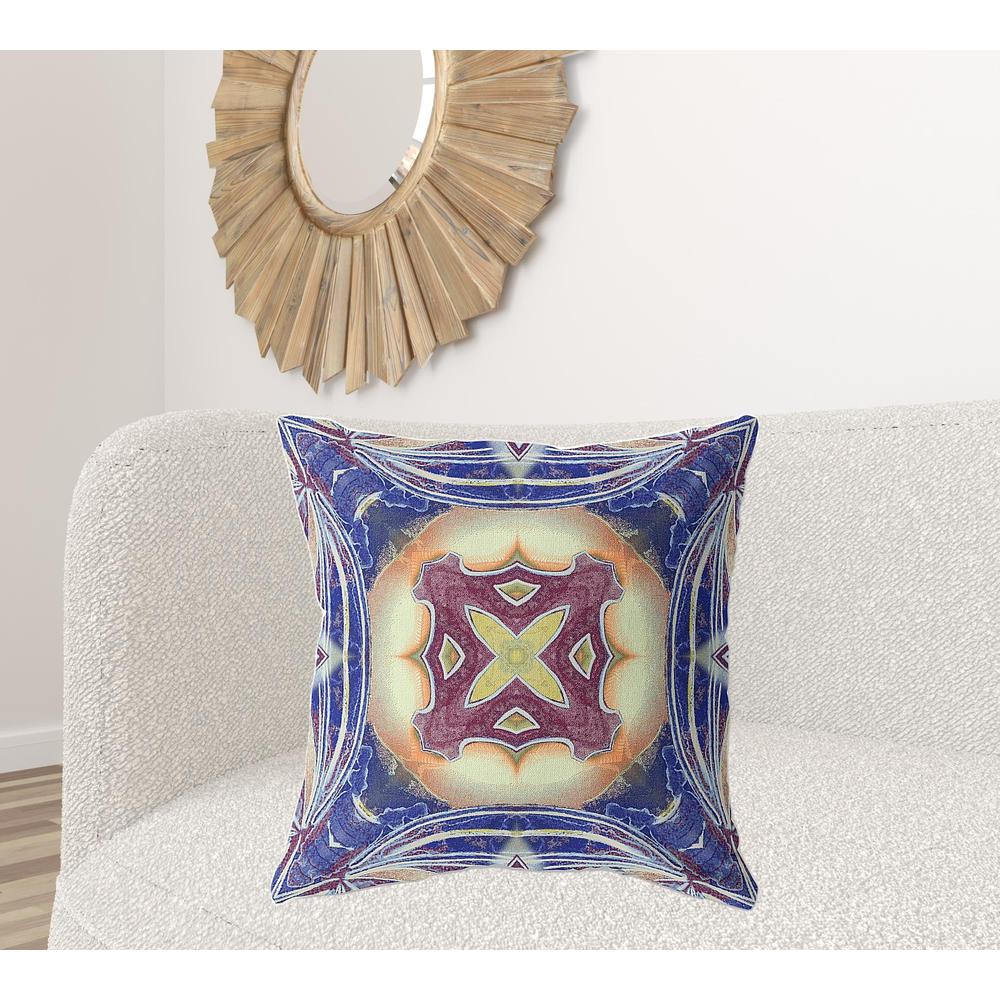 26" X 26" Blue And Cream Blown Seam Geometric Indoor Outdoor Throw Pillow. Picture 2