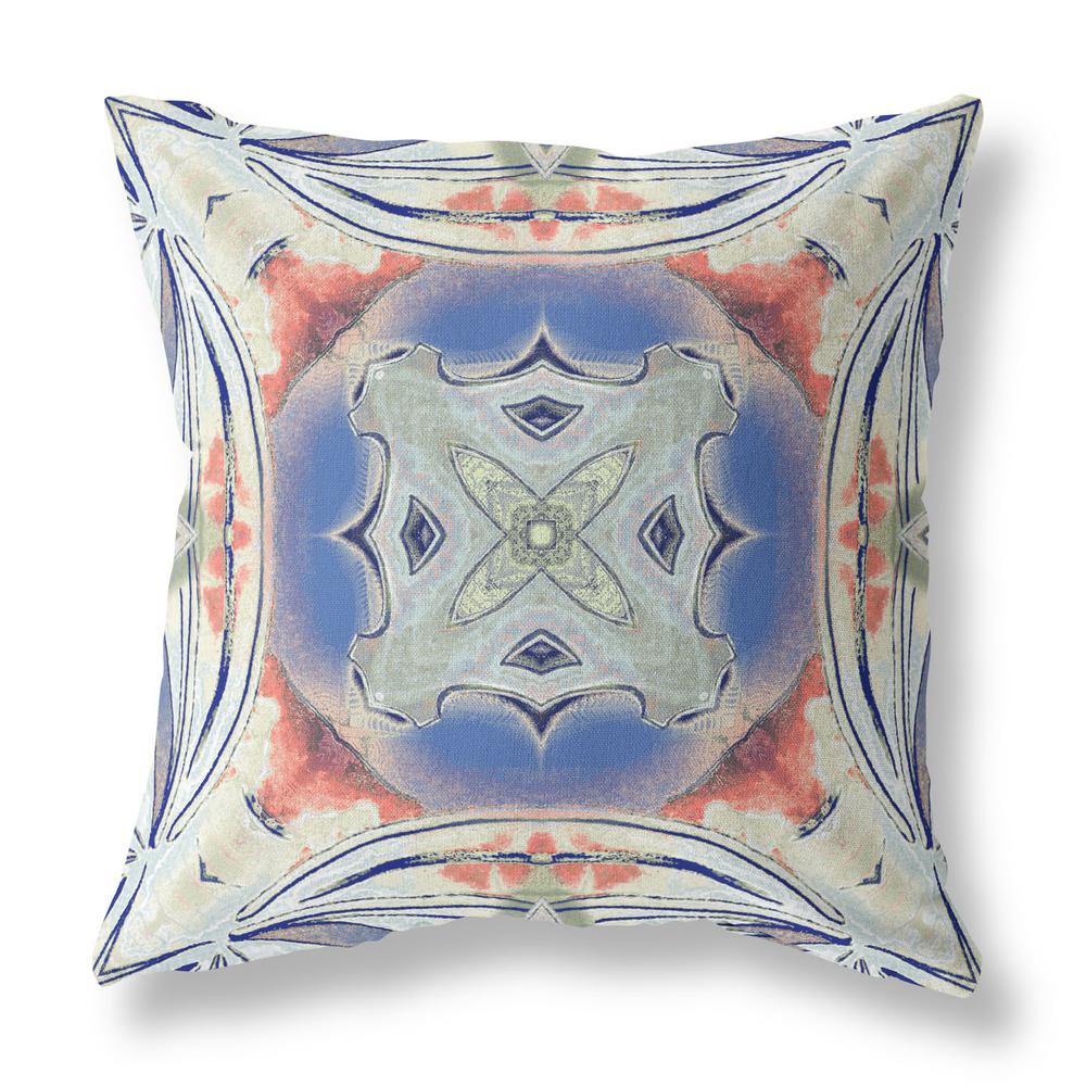 16" X 16" Cream And Blue Blown Seam Geometric Indoor Outdoor Throw Pillow. Picture 1