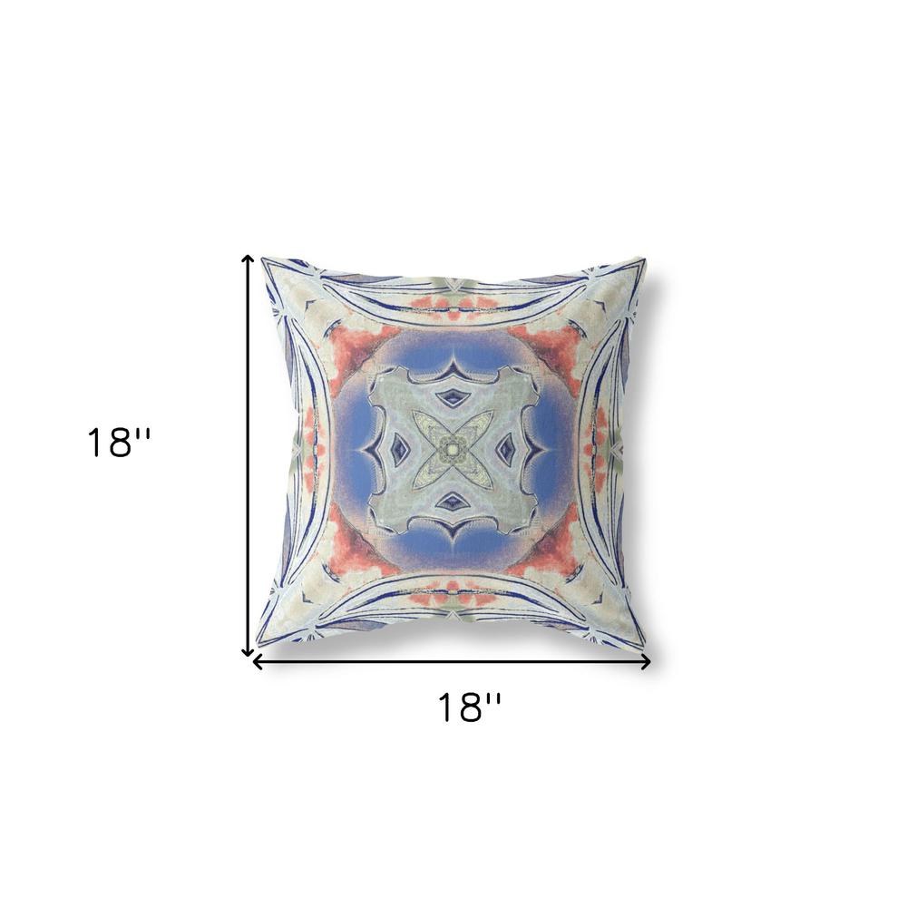 18" X 18" Cream And Blue Blown Seam Geometric Indoor Outdoor Throw Pillow. Picture 5