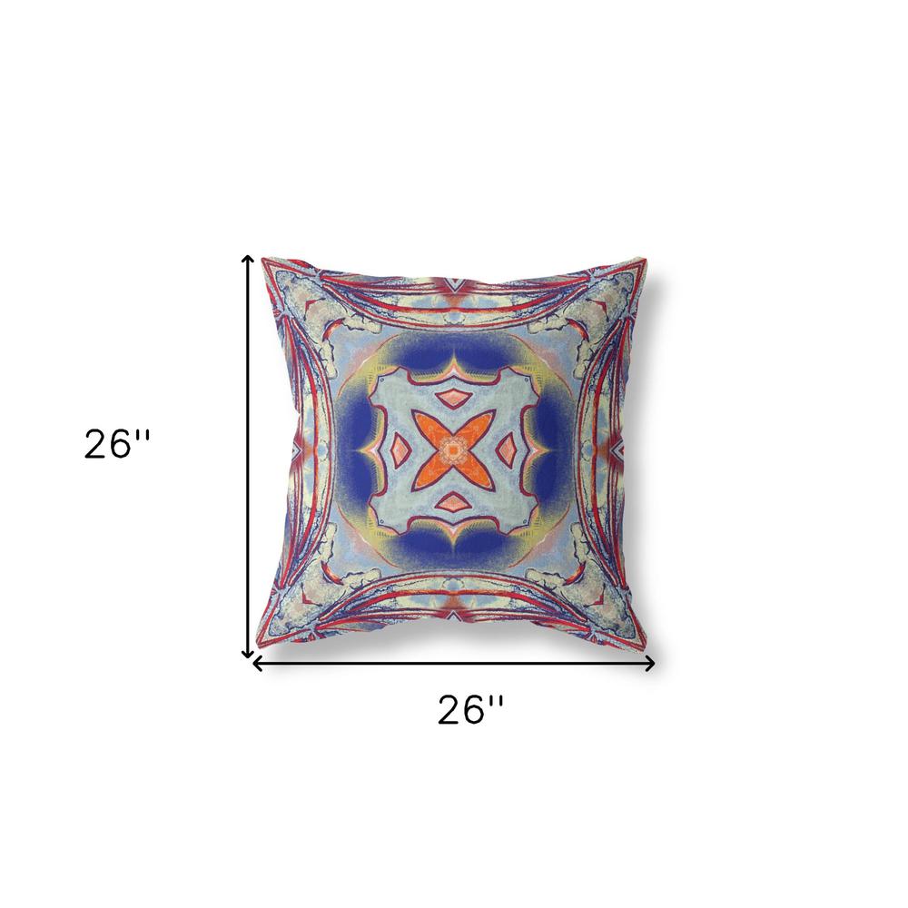 26" X 26" Gray And Blue Blown Seam Geometric Indoor Outdoor Throw Pillow. Picture 5