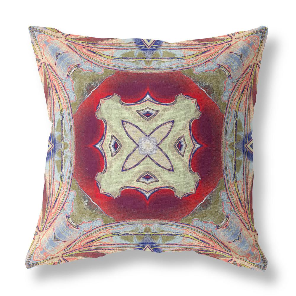 16" X 16" Grey And Red Blown Seam Geometric Indoor Outdoor Throw Pillow. Picture 1