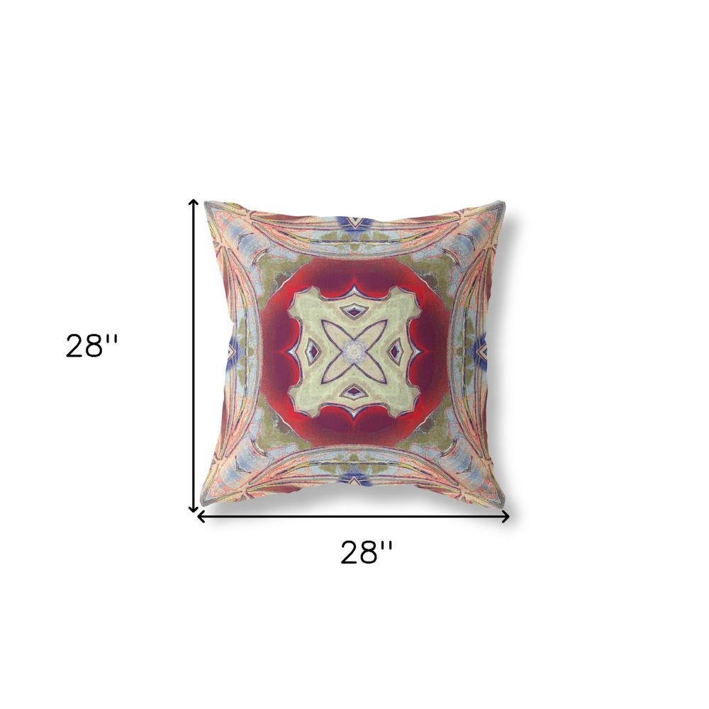 28" X 28" Grey And Red Blown Seam Geometric Indoor Outdoor Throw Pillow. Picture 5