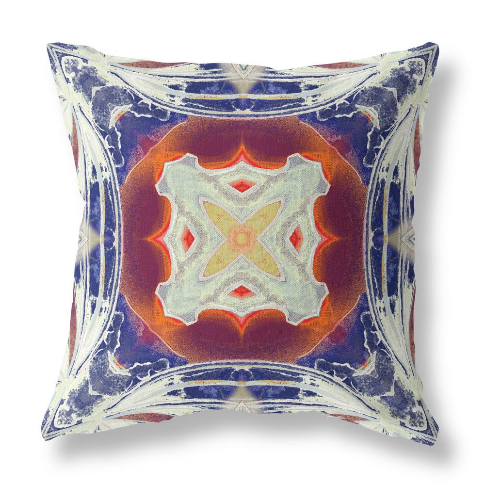 16" X 16" Indigo And White Blown Seam Geometric Indoor Outdoor Throw Pillow. Picture 1
