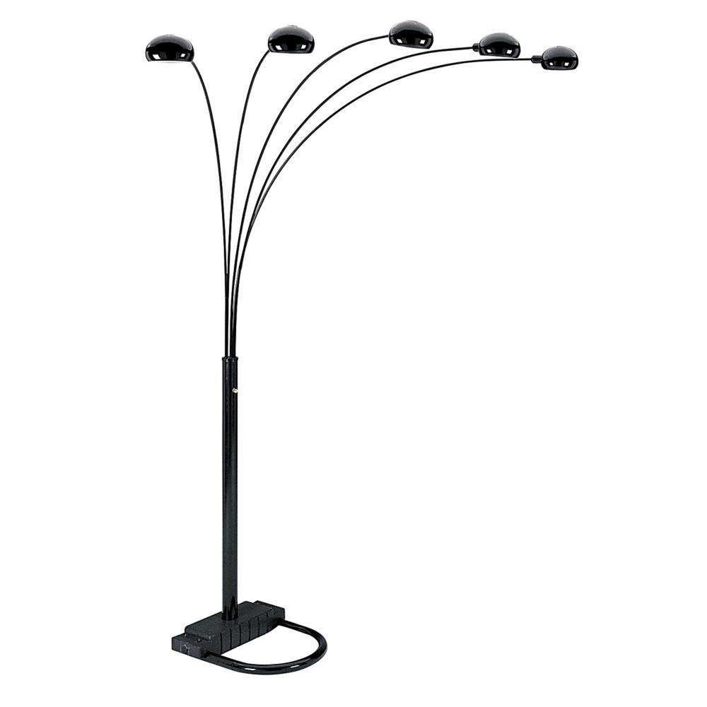 84" Black Five Light Arc Floor Lamp With Black Dome Shade. Picture 1