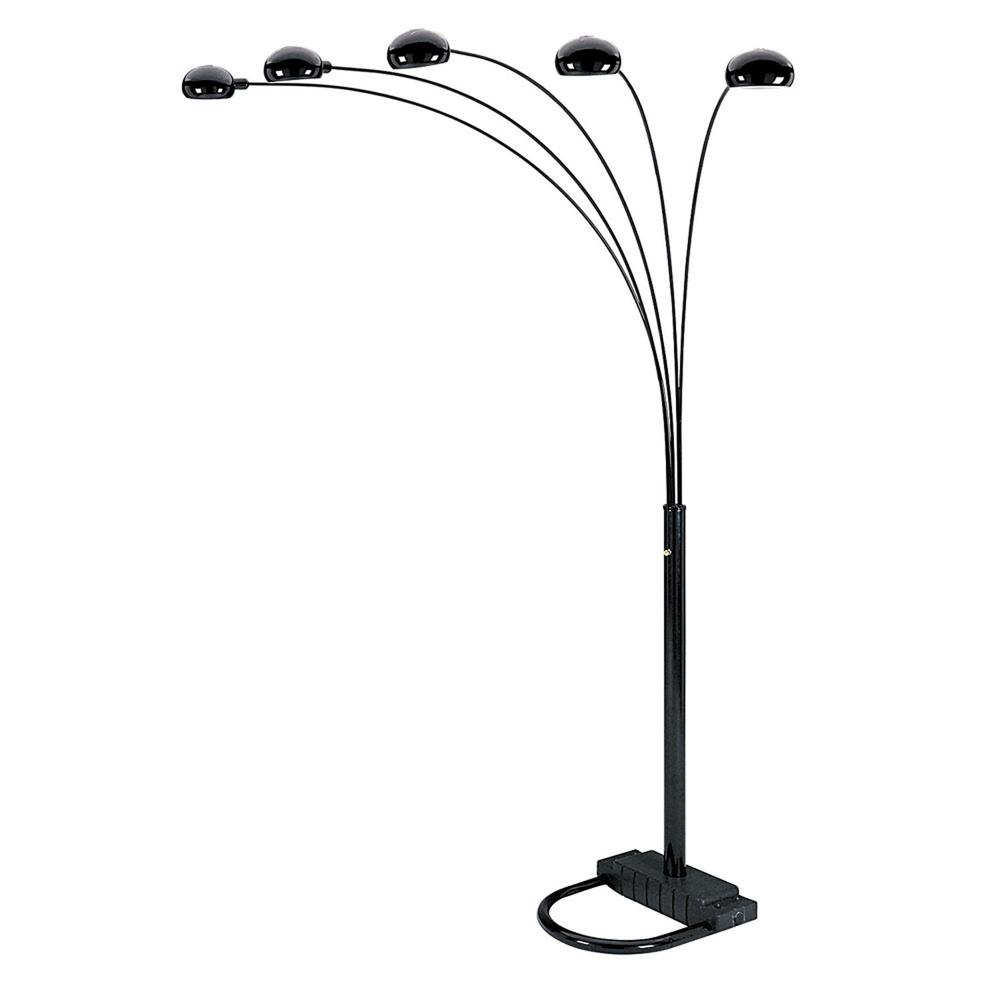 84" Black Five Light Arc Floor Lamp With Black Dome Shade. Picture 3