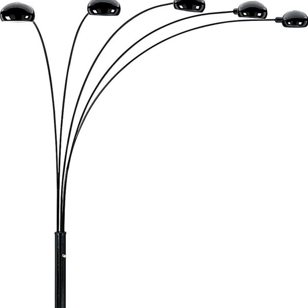 84" Black Five Light Arc Floor Lamp With Black Dome Shade. Picture 4