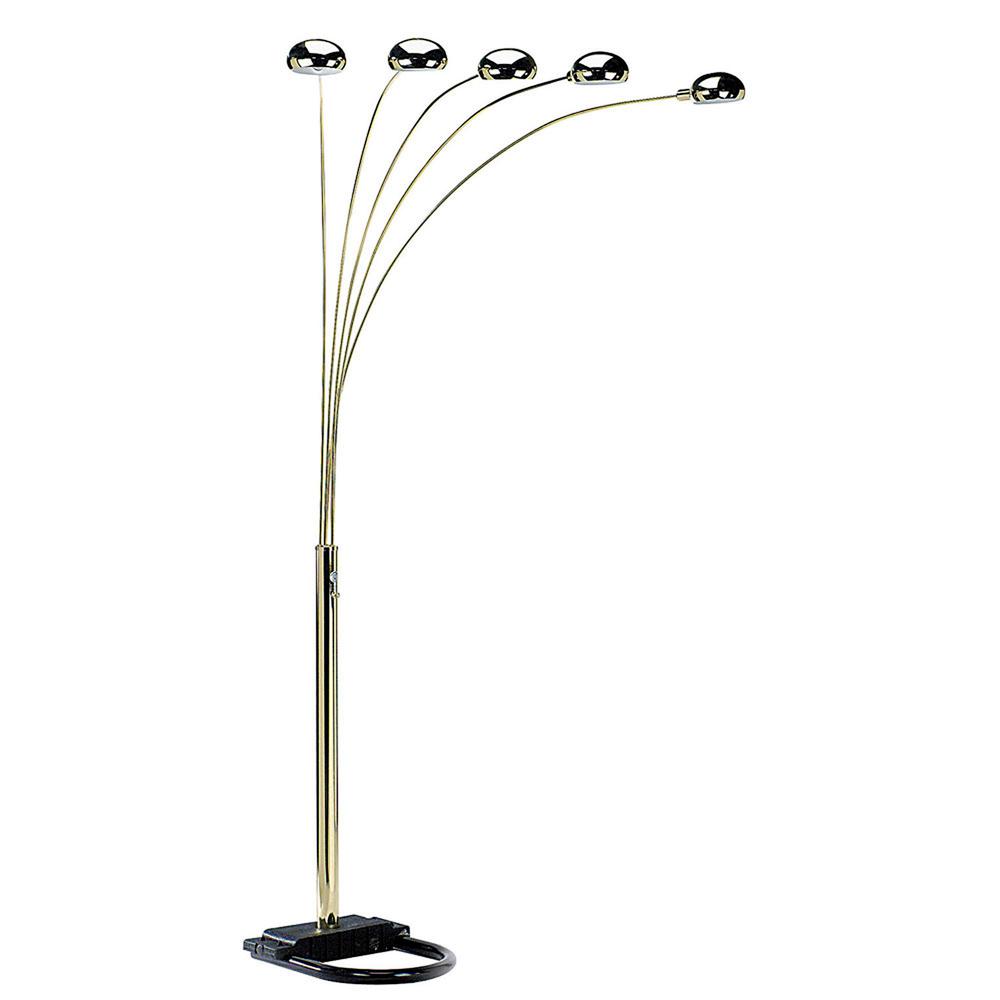 84" Brass 5 Arc Floor Lamp With Gold Dome Shade. Picture 1