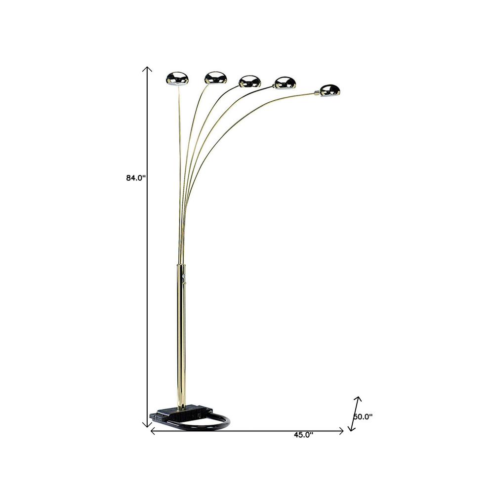 84" Brass 5 Arc Floor Lamp With Gold Dome Shade. Picture 6