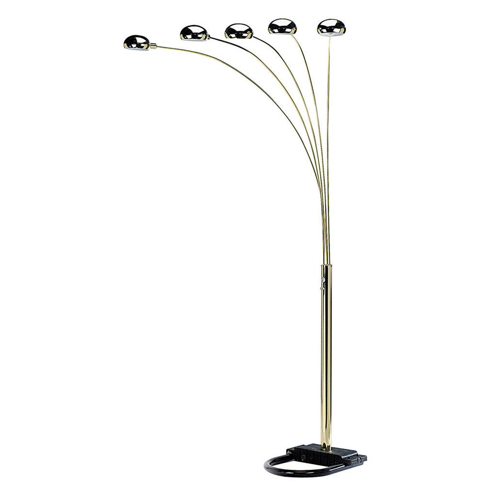84" Brass 5 Arc Floor Lamp With Gold Dome Shade. Picture 2