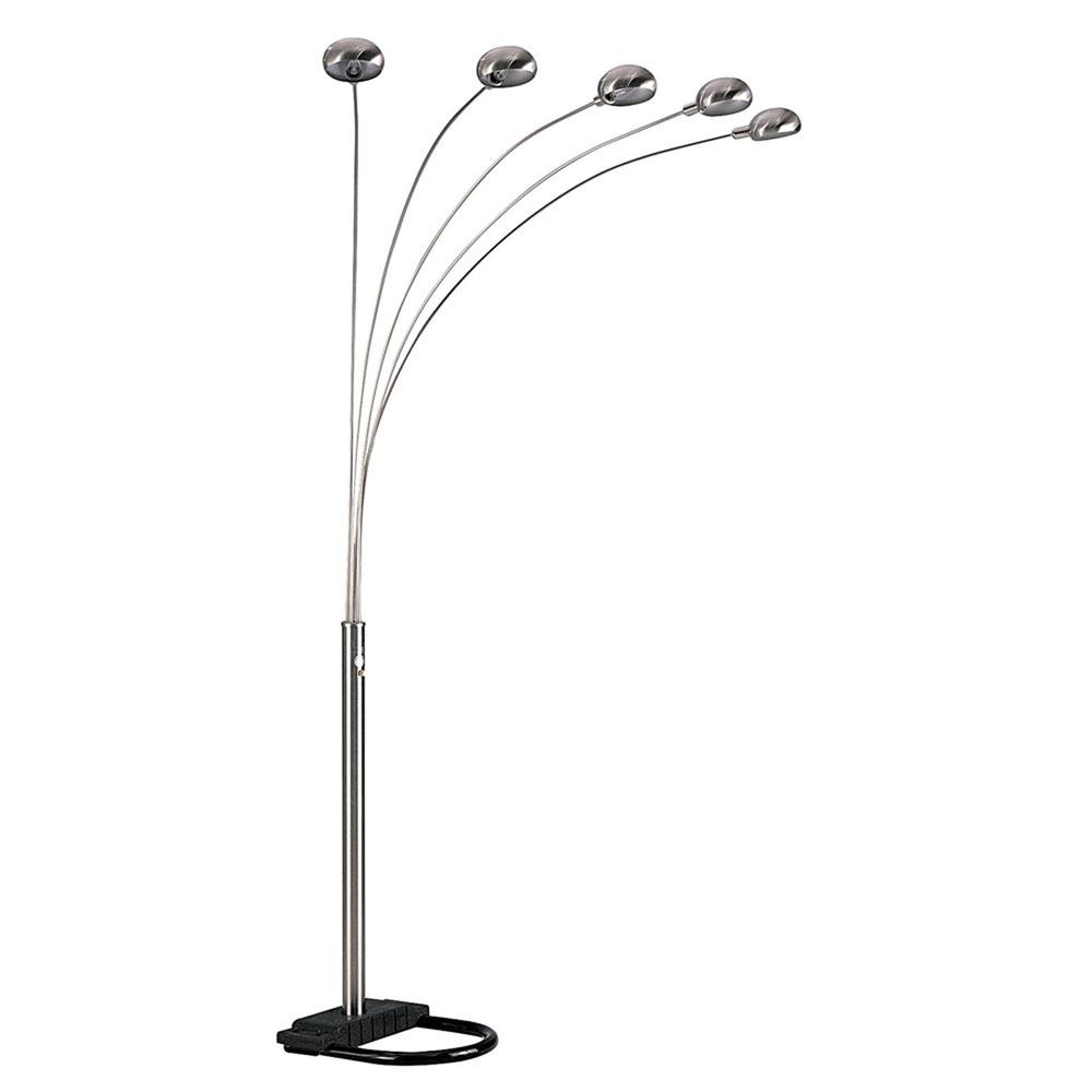 84" Nickel Five Lights Arc Floor Lamp With Nickel Dome Shade. Picture 1