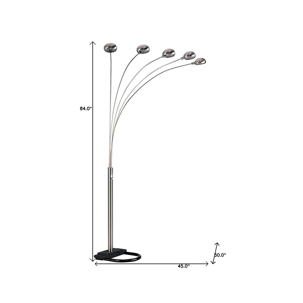 84" Nickel Five Lights Arc Floor Lamp With Nickel Dome Shade. Picture 6