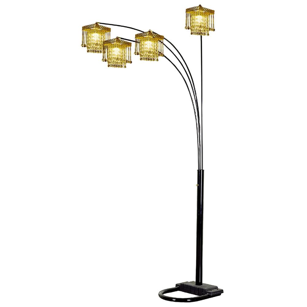 84" Black Four Light Arc Floor Lamp With Clear Crystal Glass Chandelier Shade. Picture 1