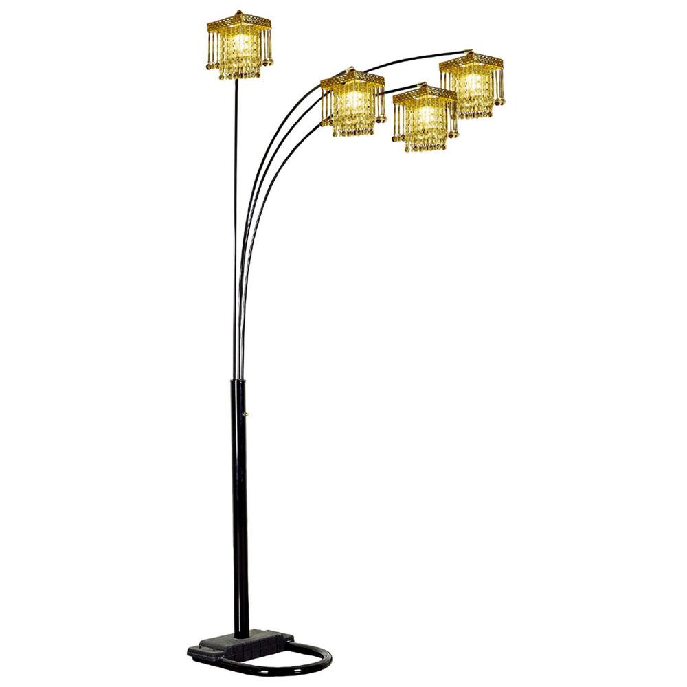 84" Black Four Light Arc Floor Lamp With Clear Crystal Glass Chandelier Shade. Picture 2