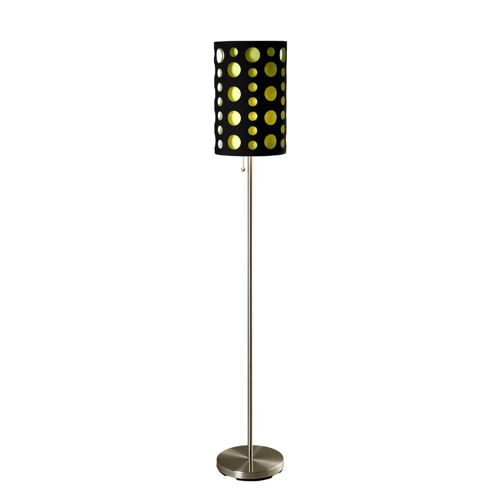 66" Steel Novelty Floor Lamp With Black And Green Drum Shade. Picture 1
