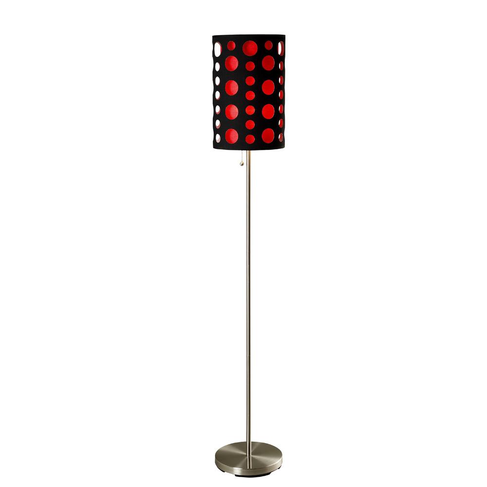 66" Steel Novelty Floor Lamp With Black And Red Drum Shade. Picture 1