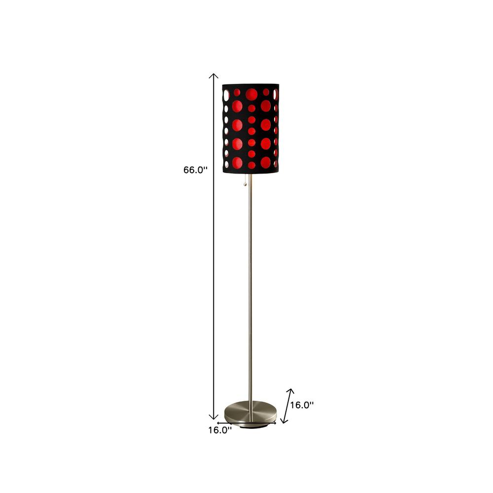 66" Steel Novelty Floor Lamp With Black And Red Drum Shade. Picture 2