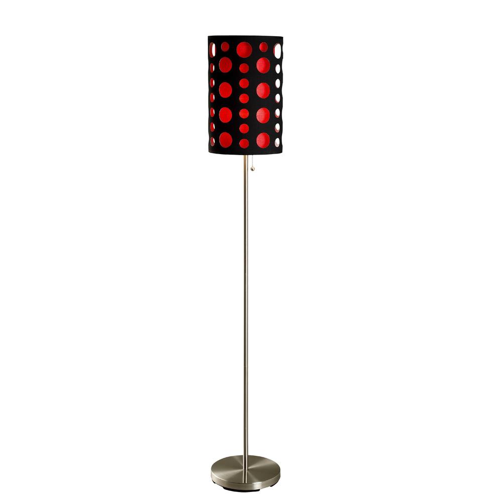 66" Steel Novelty Floor Lamp With Black And Red Drum Shade. Picture 3