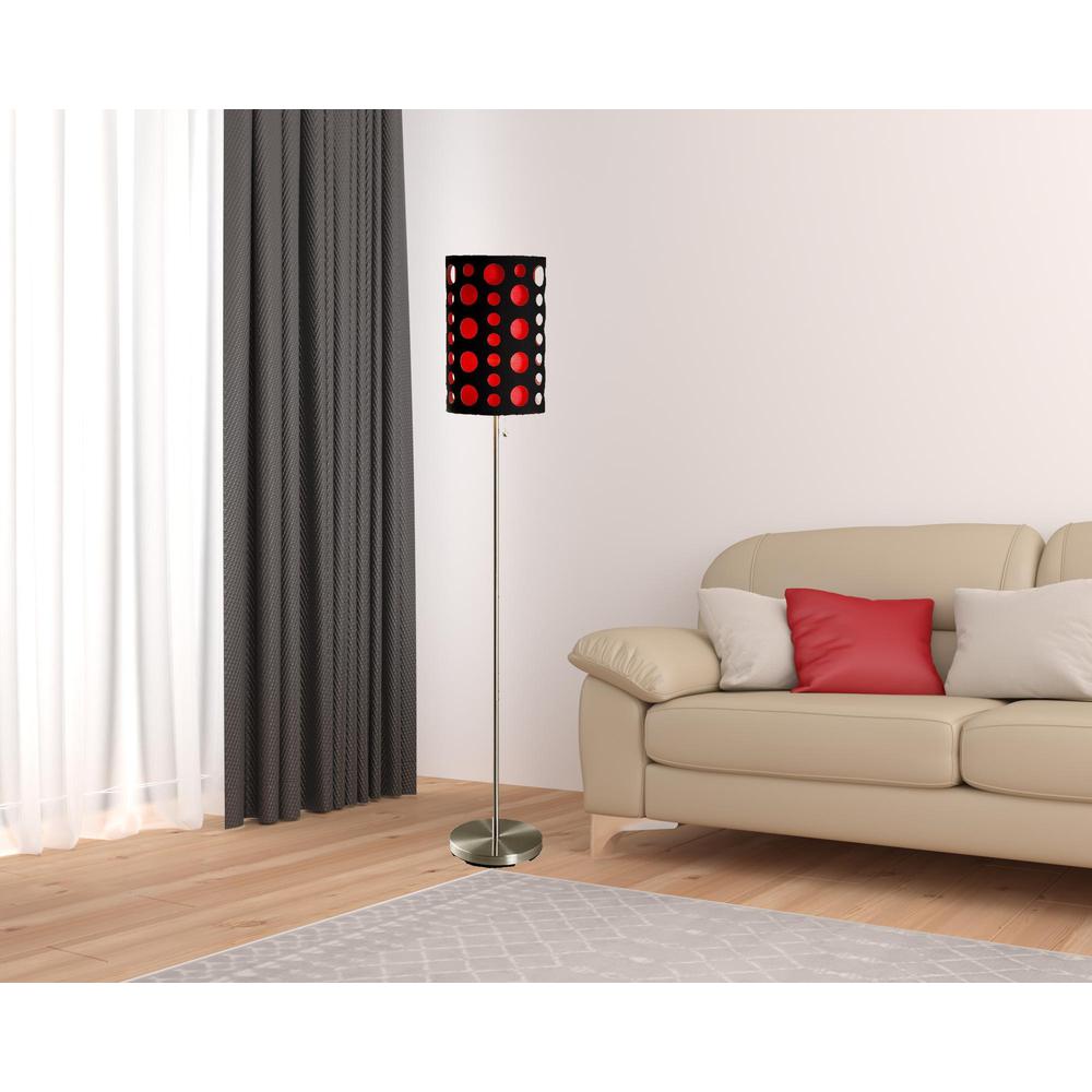 66" Steel Novelty Floor Lamp With Black And Red Drum Shade. Picture 6