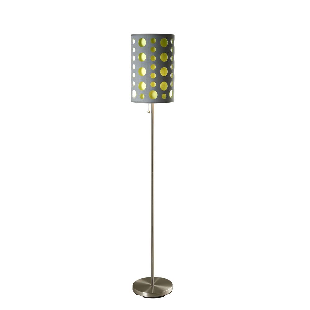 66" Steel Novelty Floor Lamp With Gray And Green Drum Shade. Picture 1