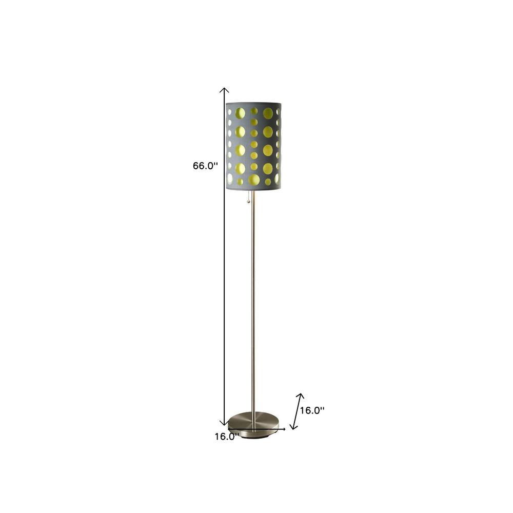 66" Steel Novelty Floor Lamp With Gray And Green Drum Shade. Picture 2