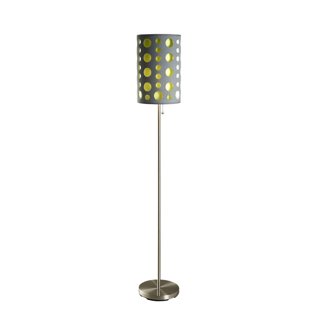 66" Steel Novelty Floor Lamp With Gray And Green Drum Shade. Picture 3