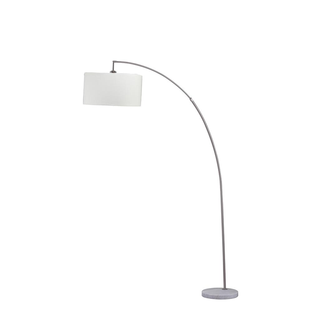 86" White And Silver Arc Floor Lamp With White Drum Shade. Picture 2