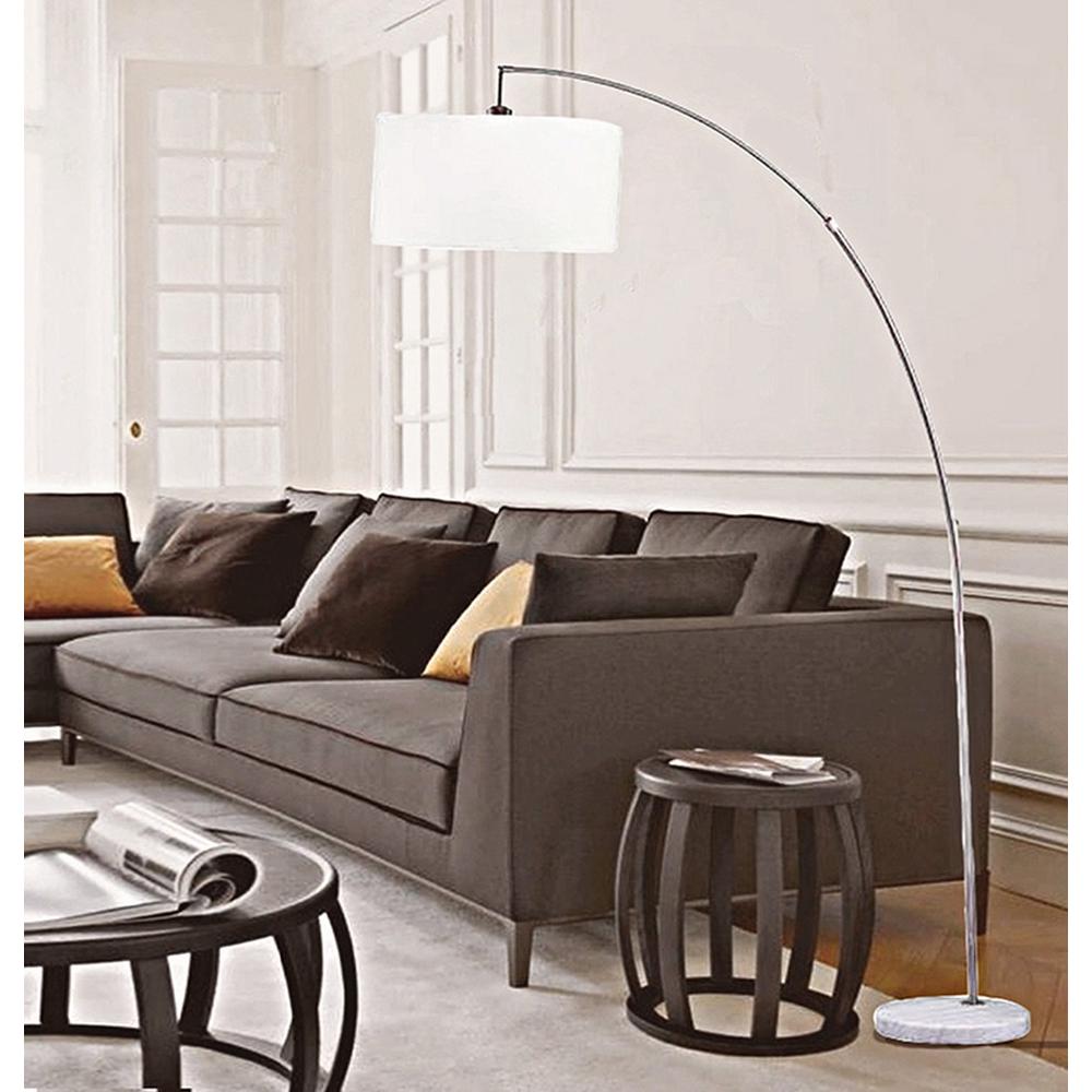 86" White And Silver Arc Floor Lamp With White Drum Shade. Picture 5