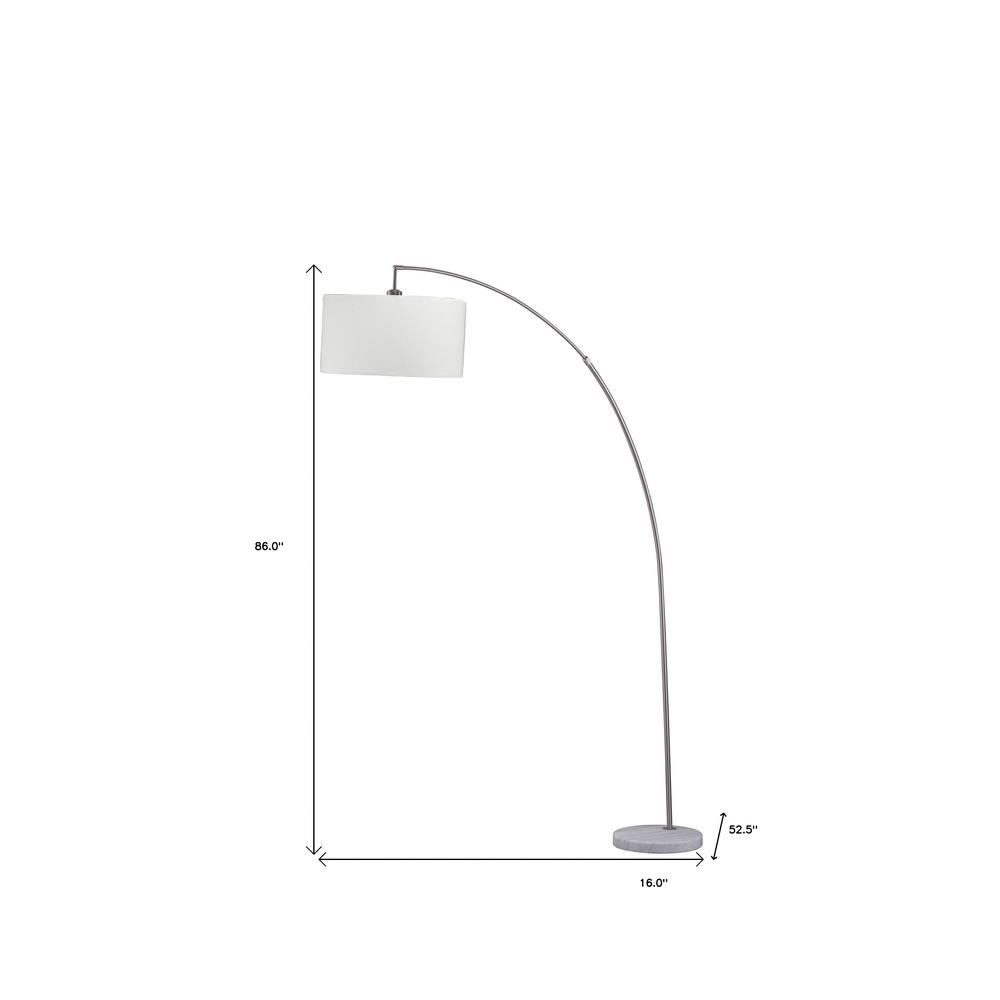 86" White And Silver Arc Floor Lamp With White Drum Shade. Picture 6